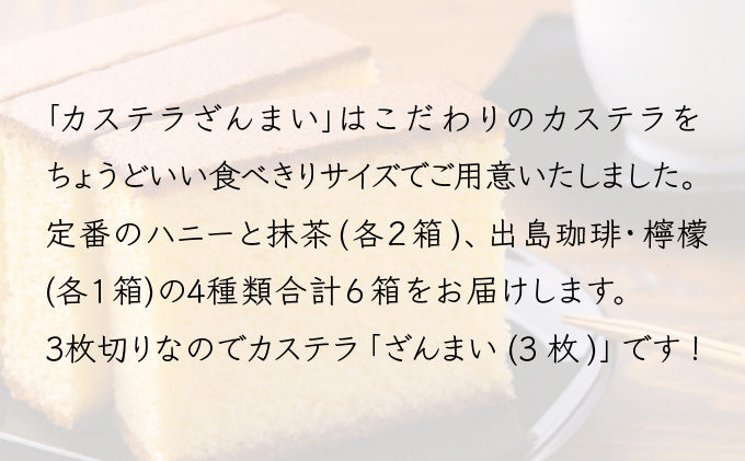 【最速発送】長崎カステラ3枚入×6箱（定番・抹茶・コーヒー・檸檬) / カステラ かすてら 抹茶 コーヒー レモン スイーツ 菓子 / 諫早市 / 株式会社菓秀苑森長 [AHAG002] スピード 最短 最速 発送