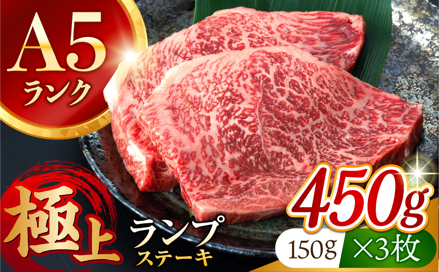 長崎和牛 A5 ランプステーキ 450g(150g×3枚) / 牛肉 らんぷ ランプステーキ 国産牛 ステーキ肉 和牛ステーキ ランプステーキ肉 ランプ肉 A5 3枚 赤身 赤身ステーキ / 諫早市 / 野中精肉店 [AHCW172]