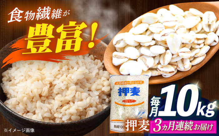 【全3回定期便】 押麦「長崎100年麦 御島裸」1kg×10袋 計10kg / 麦 むぎ 押麦 はだか麦 麦味噌 雑穀 雑穀米 食物繊維 小分け / 諫早市 / 有限会社伊東精麦 [AHBU010]