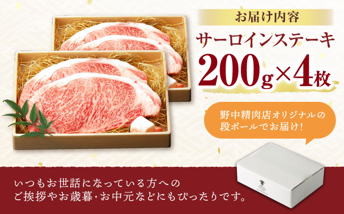 サーロイン ステーキ 800g (200g×4枚) / サーロインステーキ 長崎和牛 A4〜A5ランク 希少部位 / 諫早市 / 野中精肉店 [AHCW030]