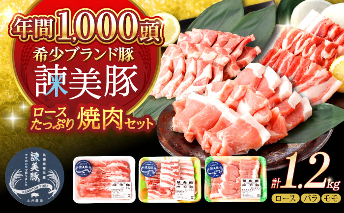 諫美豚焼肉セット計1.2kg / 豚肉 ロース バラ モモ 焼肉 小分け / 諫早市 / 株式会社土井農場 [AHAD057]