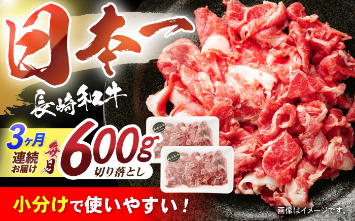 【3回定期便】長崎和牛 切落し 300g×2パック / 長崎和牛 切落し 和牛 国産牛 牛肉 / 諫早市 / 有限会社長崎フードサービス [AHDD006]