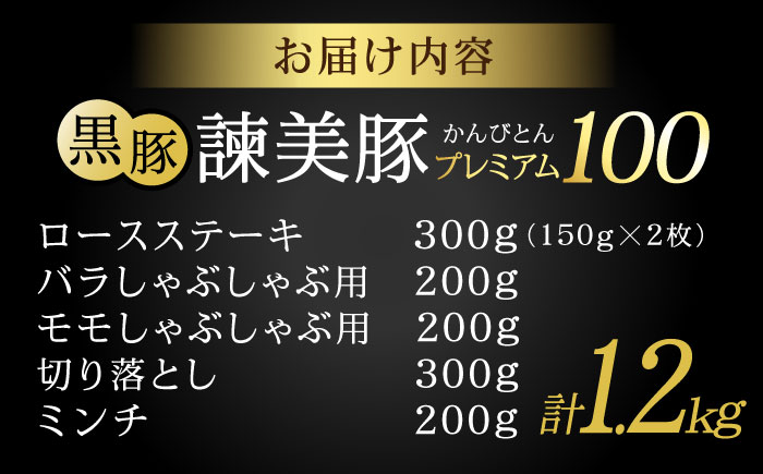 黒豚諫美豚プレミアム100おすすめセット1.2kg / 諫美豚 豚肉 肩ロース ステーキ モモ 切り落とし ハンバーグ ロースステーキ / 諫早市 / 株式会社土井農場 [AHAD047]