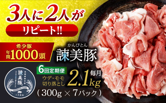 【6回定期便】＜特Aのブランド米で育てた＞諫美豚切り落とし 2.1kg / 諫美豚 豚肉 切り落とし 肉 豚 お肉 国産 人気 スライス / 諫早市 / 株式会社土井農場 [AHAD016]