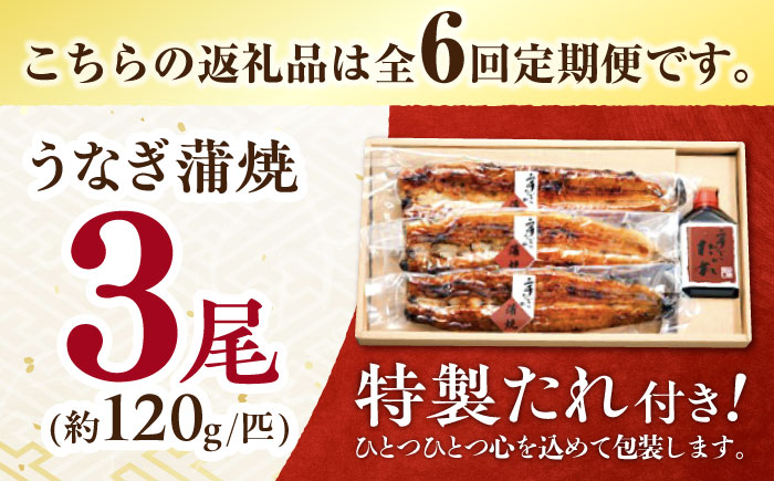 【6回定期便】北御門うなぎ蒲焼3尾入 / 特上 うなぎ 鰻 蒲焼 ウナギ / 諫早市 / 諫早観光物産　コンベンション協会 [AHAB019]