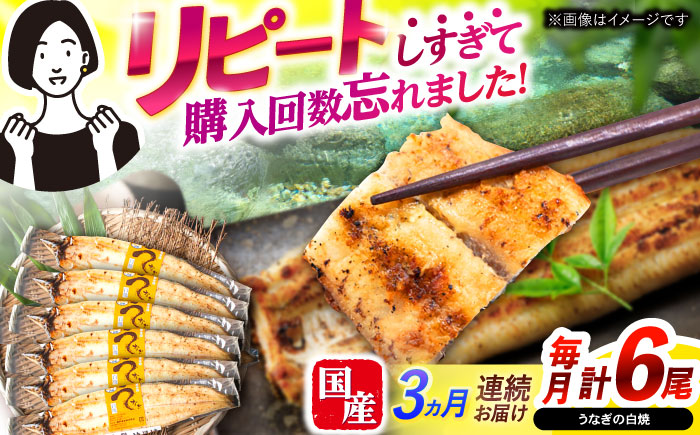 【3回定期便】【諫早淡水】うなぎ白焼き6尾  / うなぎ 白焼き 栄養価 小分け 冷凍 / 諫早市 / 諫早淡水 [AHAT051]