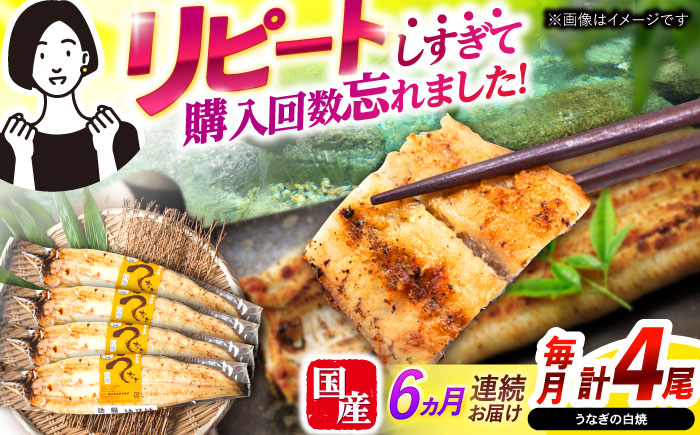 【6回定期便】【諫早淡水】うなぎ白焼き4尾  / うなぎ 白焼き 栄養価 小分け 冷凍 / 諫早市 / 諫早淡水 [AHAT049]