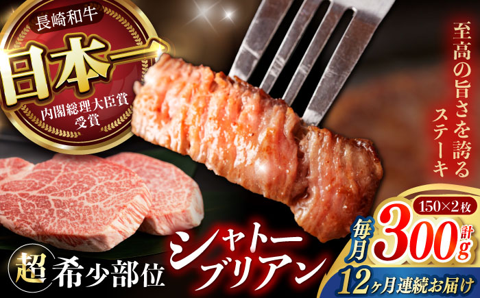 【12回定期便】 【唯一無二の贅沢！】長崎和牛 シャトーブリアン 300g(150g×2) / ヒレ ひれ ヒレステーキ ステーキ すてーき しゃとーぶりあん / 諫早市 / 野中精肉店 [AHCW113]