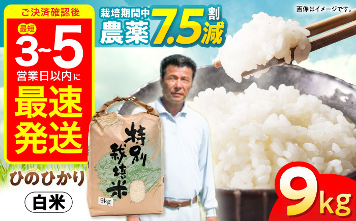 【年内配送】【R6年新米】1週間以内に発送【特別栽培米】九州のこだわり「ひのひかり」白米9kg / 米 おこめ お米 白米 ひのひかり 新米 しんまい / 諫早市 / 上島農産  [AHAS003] スピード 最短 最速 最速発送 スピード発送 すぐ発送 すぐ届く