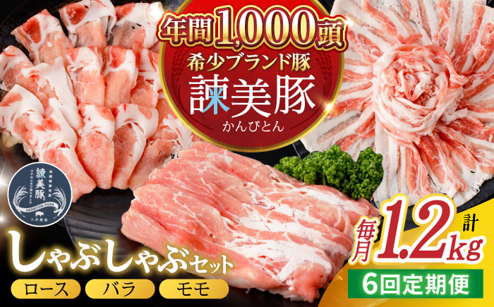 【6回定期便】諫美豚 しゃぶしゃぶ用 計7.2kg(ロース600g・バラ300g・モモ300g) / 豚肉 ぶたにく ろーす ばら もも しゃぶしゃぶ パック 小分け / 諫早市 / 株式会社土井農場 [AHAD106]