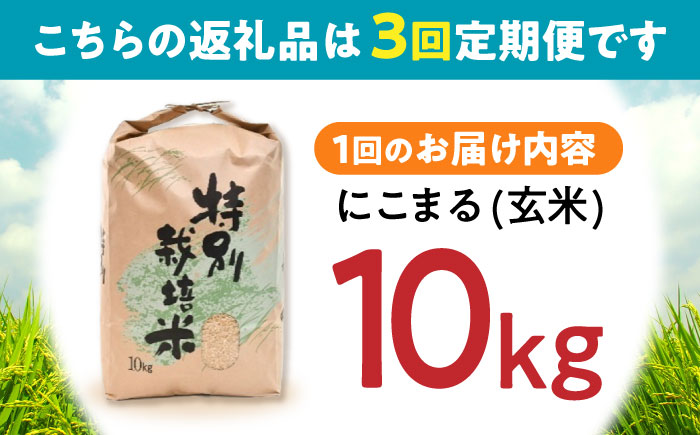 【3回定期便】特別栽培米・九州のこだわり「にこまる」玄米10kg / 米 おこめ お米 玄米 にこまる / 諫早市 / 上島農産 [AHAS007]