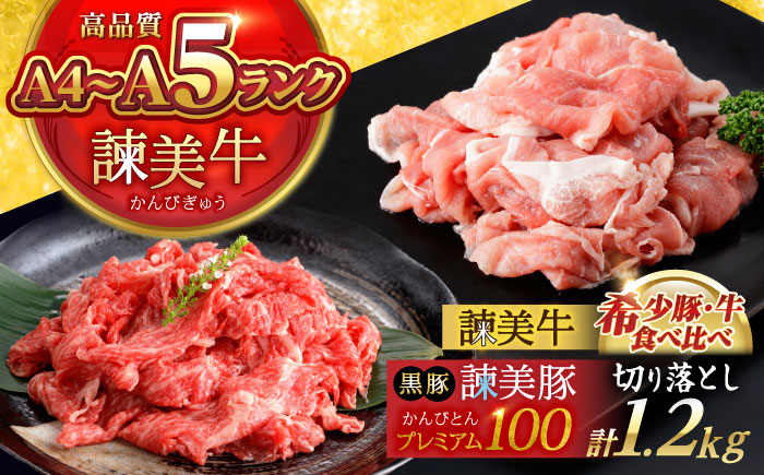 【ブランド牛＆ブランド豚の食べ比べ】諫美牛 切り落とし 600g(300g×2) ＆ 黒豚諫美豚プレミアム100 ウデ肉 切り落とし 600g(300g×2) / 切り落とし 牛肉 食べ比べ A5 赤身 焼肉 豚 豚肉 小分け ブラント豚 ハム / 諫早市 / 株式会社土井農場 [AHAD102]