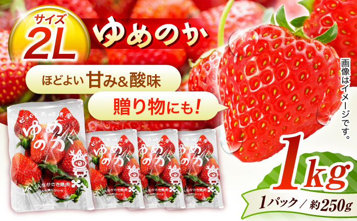 【贈答用でも使える】長崎いちご「ゆめのか」2Lサイズ 約250g×4パック 合計1000g /イチゴ フルーツ デザート ジューシー ギフト 贈り物/諫早市/長崎県央共同組合Aコープ [AHAA033]