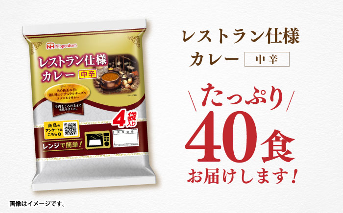 【小分け】【内袋のままレンジ調理可】日本ハム レストラン仕様カレー中辛10パックセット(1パック4袋入り)計40食分 / カレー かれー レトルト 牛肉 小分け / 諫早市 / 日本ハムマーケティング株式会社 [AHAL003]