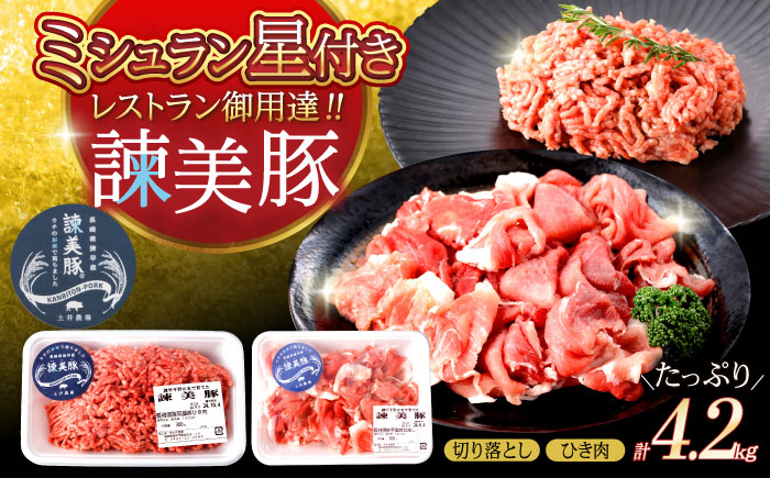 諫美豚切り落としひき肉セット計4.2kg / 豚 豚肉 切り落とし ひき肉 小分け / 諫早市 / 株式会社土井農場 [AHAD059]