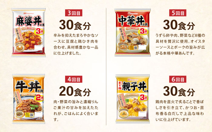 【6回定期便】仕送り定期便（丼コース） 6種 170食分 / 小分け レトルト どんぶり 丼 簡単 温める 仕送り 大学生 一人暮らし 単身赴任 防災 保存食 長期保存 常温 / 諫早市 / 日本ハム [AHAL029]