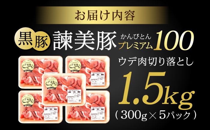 黒豚諫美豚プレミアム100 ウデ肉 切り落とし 1.5g（300g×5P）/ 豚肉 ぶたにく 黒豚 ウデ うで ウデ肉 うで肉 切り落とし 切り落し 切りおとし 小分け / 諫早市 / 株式会社土井農場 [AHAD081]