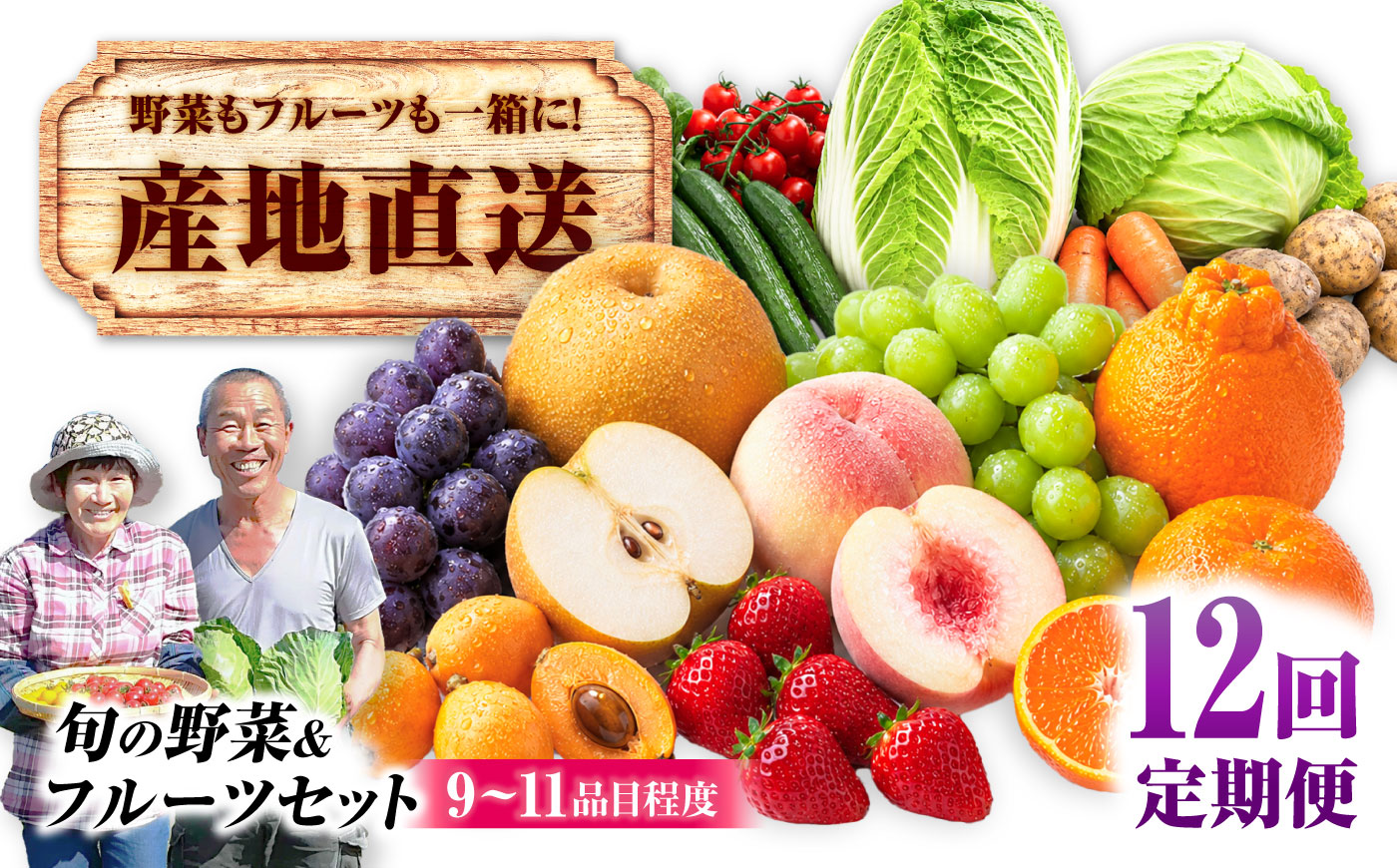 【12回定期便】【産地直送】長崎県諫早産 旬の野菜＆フルーツ詰め合わせ 9〜11品目程度 季節のおまかせセット / 野菜 フルーツ 果物 セット 詰め合わせ 旬野菜セット 旬のフルーツ 旬 食べ比べ 産地直送 健康 / 諫早市 / 肥前グローカル株式会社 [AHDI018]
