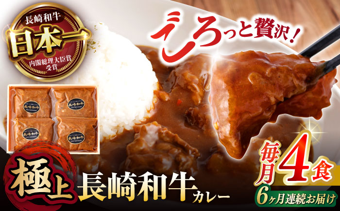 【6回定期便】 【肉のプロが贈る 究極のカレー】長崎和牛 カレー 約275g×4袋 / カレーライス かれー レトルト 牛 和牛 / 諫早市 / 野中精肉店 [AHCW099]