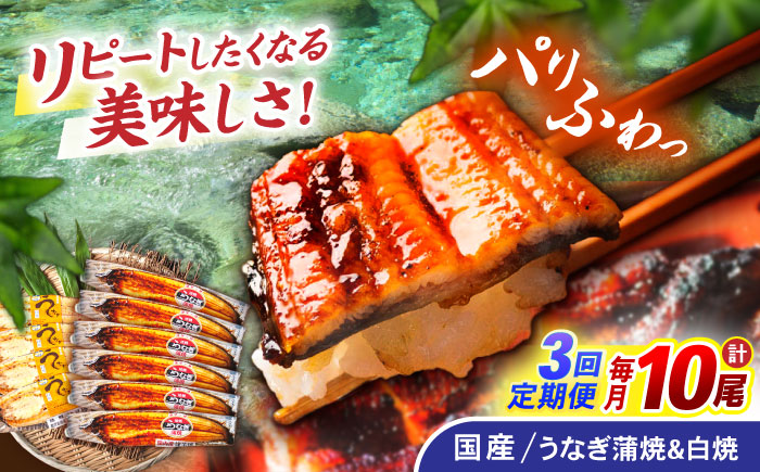 【3回定期便】【諫早淡水】うなぎ蒲焼6尾＆白焼き4尾セット / うなぎ 蒲焼 白焼き 詰め合わせ　セット / 諫早市 / 諫早淡水 [AHAT039]