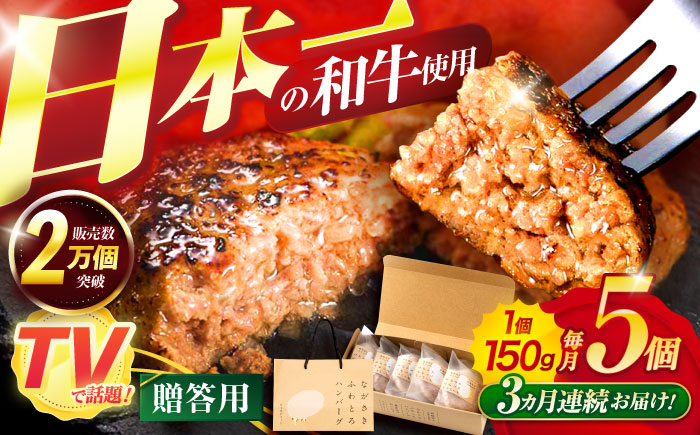 【3回定期便】ながさきふわとろハンバーグ　150g×5個入【贈答用】 / ハンバーグ はんばーぐ　肉 牛肉 豚肉 おかず 惣菜 定期便 / 諫早市 / ワールド・ミート有限会社 [AHBG002]