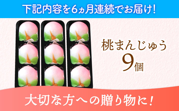 【6回定期便】【長崎縁起菓子】桃まんじゅう9個入 / 桃まんじゅう まんじゅう お祝い こしあん / 諫早市 / 株式会社梅月堂 [AHBN029]