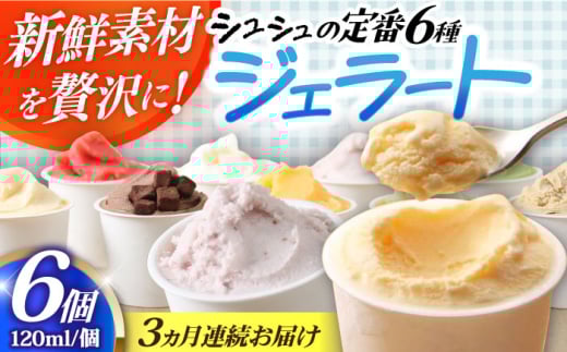 【3回定期便】シュシュ 定番ジェラート6個セット / アイス アイスクリーム ジェラート スイーツ /  大村市 / おおむら夢ファームシュシュ [ACAA406]