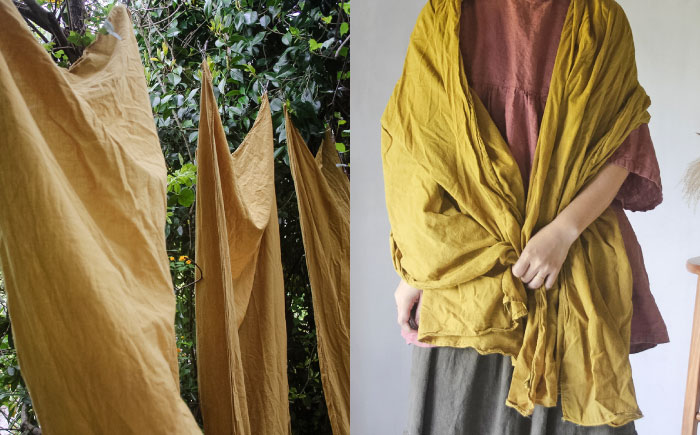 草木染め コットンショール 【柑子色】　/ 大判 ショール ストール 草木染め 綿 綿100 ファッション 小物 レディース メンズ ギフト 贈答 プレゼント / 大村市 / ISTIST [ACZW053]