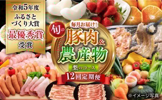 【12回定期便】豚肉＆旬の農産物 梨コース（ 豚肉 いちご 野菜 果物 ハム 梨 みかん ）/ 便利な定期便 バラエティ定期便 バラエティ / 大村市 / おおむら夢ファームシュシュ[ACAA125]