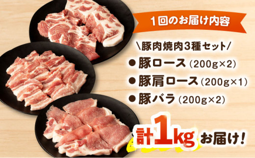 【12回定期便】ナルちゃんファーム豚肉焼肉セット 毎月1kg / 豚肉 豚ロース モモ バラ 焼肉 / おおむら夢ファームシュシュ [ACAA341]