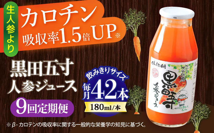 【9回定期便】 黒田五寸人参ジュース180ml 42本セット 総計378本 / ジュース じゅーす にんじん ニンジン 人参 ニンジンジュース 人参ジュース 野菜ジュース やさいジュース ドリンク 飲料水 / 大村市 / おおむら夢ファームシュシュ[ACAA114]