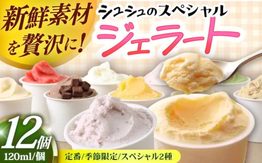 【年内発送】シュシュのシュシュのスペシャルジェラート12個セット（定番/季節限定/スペシャル2種） / アイス あいす アイスクリーム あいすくりーむ ジェラート じぇらーと スイーツ すいーつ / 大村市 / おおむら夢ファームシュシュ[ACAA038]
