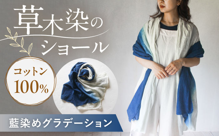 草木染め コットンショール 【藍染めグラデーション】　/ 大判 ショール ストール 草木染め 綿 綿100 ファッション 小物 レディース メンズ ギフト 贈答 プレゼント / 大村市 / ISTIST [ACZW050]