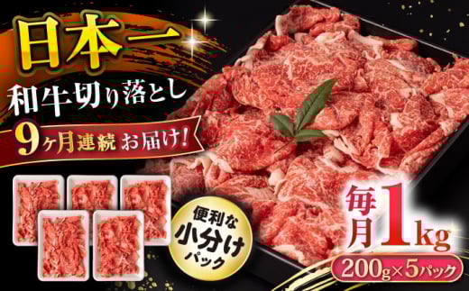 【9回定期便】長崎和牛 切り落とし 1kg/月（総計9kg） / 牛肉 切り落とし 切りおとし きりおとし すき焼き 小分け / 大村市 / おおむら夢ファームシュシュ [ACAA232]