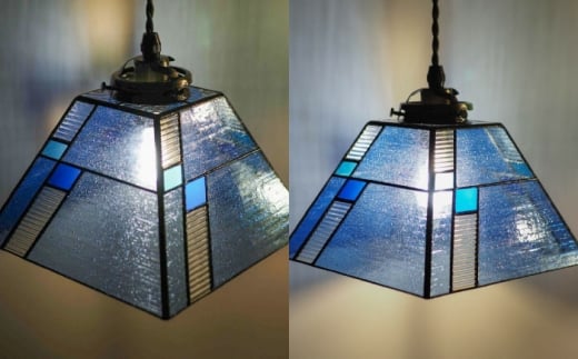 泡入りガラスのペンダントランプ 青系 吊り下げランプ / 照明 ライト ダイニング / 大村市 / ステンドグラス工房ウォークオン [ACZT021]