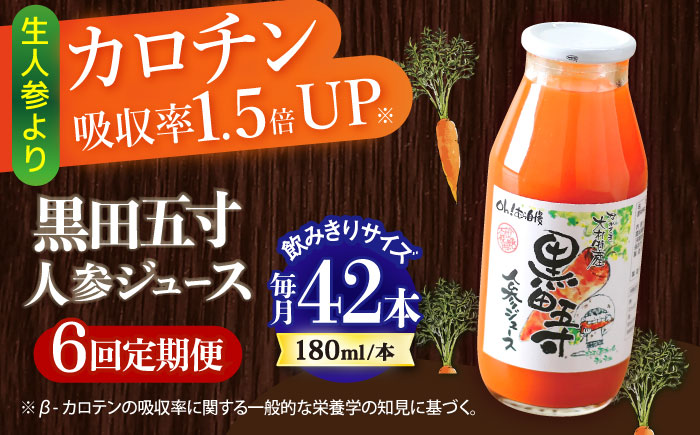 【6回定期便】 黒田五寸人参ジュース180ml 42本セット 総計252本 / ジュース じゅーす にんじん ニンジン 人参 ニンジンジュース 人参ジュース 野菜ジュース やさいジュース ドリンク 飲料水 / 大村市 / おおむら夢ファームシュシュ[ACAA113]