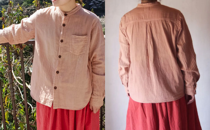 草木染 gauze shirt 桜鼠色（さくらねずいろ）Lサイズ ガーゼシャツ / シャツ 大人 洋服 ファッション ギフト 贈答 プレゼント / 大村市 / いすといすと〜天然染料染物店〜ISTIST[ACZW018]