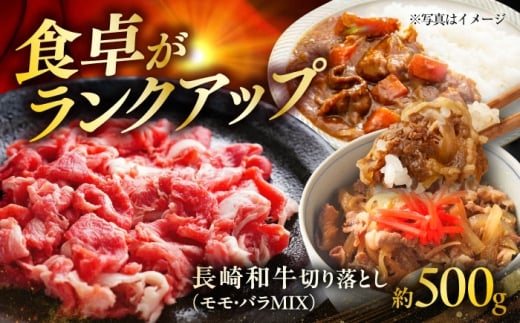 長崎和牛切り落し（モモ・バラMIX）約500g / 牛肉 和牛 切り落とし 切落し 切り落とし肉 赤身 モモ もも モモ肉 もも肉 バラ ばら バラ肉 ばら肉 牛 / 大村市 / まるしん商会[ACCD021]