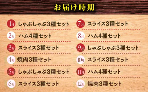 【12回定期便】ナルちゃんファーム豚肉食べ比べコース 総量13.2kg（豚肉しゃぶしゃぶ・スライス・焼肉・とんかつ・ハムセット）/ 豚肉 ロースハム ハム はむ ウインナー ういんなー ソーセージ そーせーじ フランク 豚ロース ロース ろーす 豚モモ モモ もも 豚バラ バラ ばら 焼肉 しゃぶしゃぶ スライス 小分け 豚肉定期便 / 大村市 / おおむら夢ファームシュシ[ACAA095]