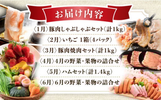 【12回定期便】豚肉＆旬の農産物 ブルーベリーコース（ 豚肉 いちご ハムセット 野菜 果物 ブルーベリー みかん お米 ）/ 便利な定期便 バラエティ定期便 バラエティ / 大村市 / おおむら夢ファームシュシュ[ACAA124]
