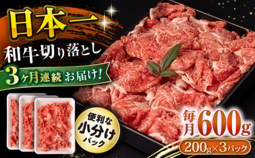 【3回定期便】長崎和牛 切り落とし 600g/月（総計1.8kg） / 牛肉 切り落とし 切りおとし きりおとし すき焼き 小分け / 大村市 / おおむら夢ファームシュシュ [ACAA222]
