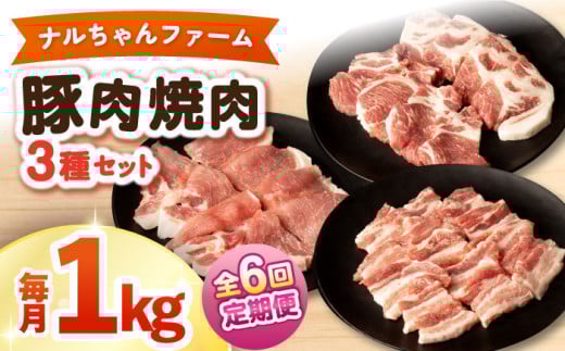 【6回定期便】ナルちゃんファーム豚肉焼肉セット 毎月1kg / 豚肉 豚ロース モモ バラ 焼肉 / おおむら夢ファームシュシュ [ACAA340]