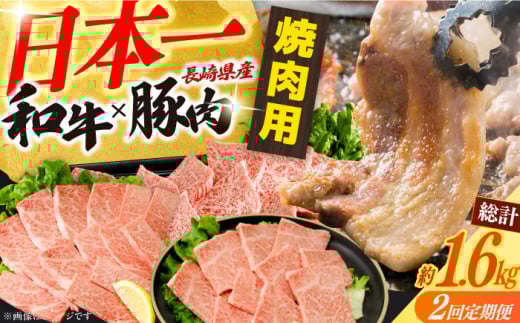 【2回定期便】長崎和牛＆豚肉焼肉コース 総量1.6kg / 牛肉 モモ もも ロース ろーす 肩ロース カルビ かるび 豚肉 豚肉 豚ロース 豚バラ バラ ばら 焼肉 焼き肉 小分け 牛肉定期便 / 大村市 / おおむら夢ファームシュシュ[ACAA066]