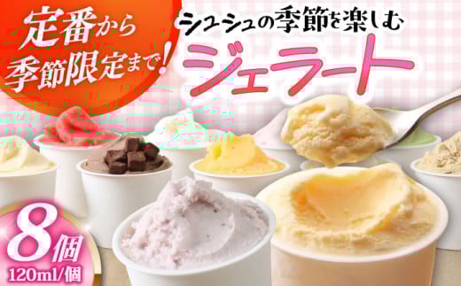 【年内発送】シュシュの季節のジェラート8個セット / アイス あいす アイスクリーム あいすくりーむ ジェラート じぇらーと スイーツ すいーつ / 大村市 / おおむら夢ファームシュシュ[ACAA010]