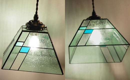 泡入りガラスのペンダントランプ 緑系 吊り下げランプ / 照明 ライト ダイニング / 大村市 / ステンドグラス工房ウォークオン [ACZT022]
