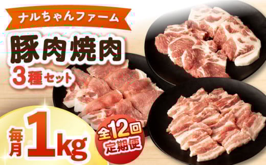 【12回定期便】ナルちゃんファーム豚肉焼肉セット 毎月1kg / 豚肉 豚ロース モモ バラ 焼肉 / おおむら夢ファームシュシュ [ACAA341]