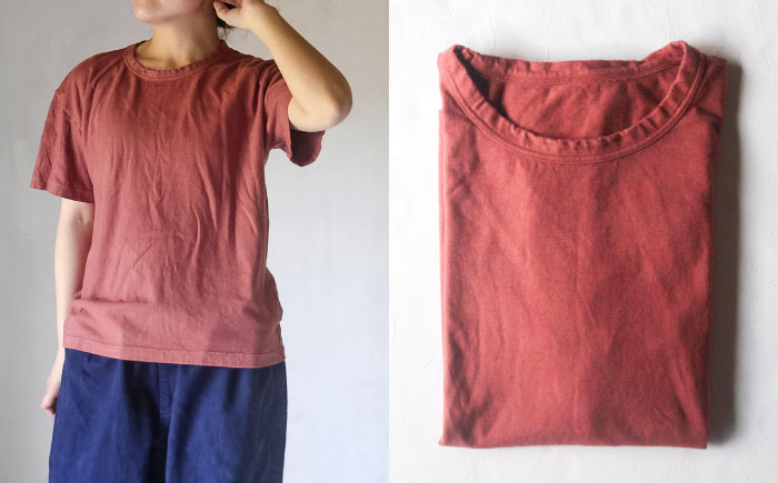 オーガニックコットン 完熟Tシャツ　【小豆色】Lサイズ / オーガニック コットン 綿100　手染め 草木染め Ｔシャツ 半袖 トップス ファッション インナー 女性用 レディース 男性用 メンズ ユニセックス 男女兼用 ギフト 贈答 プレゼント / 大村市 / ISTIST [ACZW057-3]