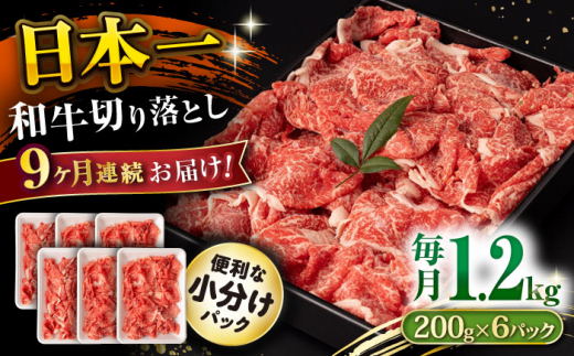 【9回定期便】長崎和牛 切り落とし 1.2kg/月（総計10.8kg） / 牛肉 切り落とし 切りおとし きりおとし すき焼き 小分け / 大村市 / おおむら夢ファームシュシュ [ACAA236]
