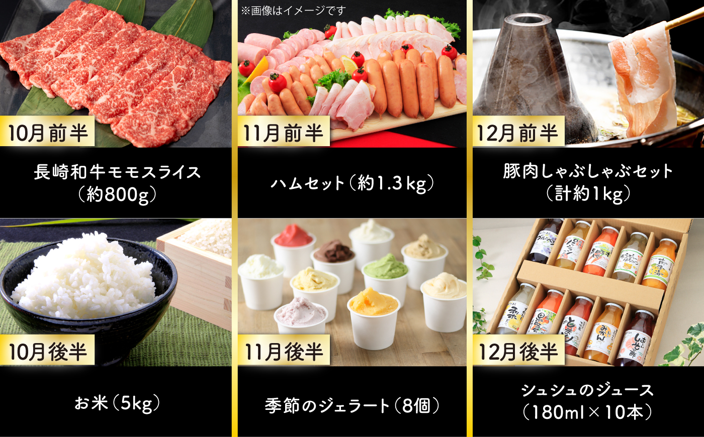 【24回定期便】毎月 2回 お届け！ファーストクラス 定期便（ ハンバーグ 長崎和牛 プリン いちご ジェラート ハムセット 豚肉 ジュレ ぶどう お米 ジュース ）/ 便利な定期便 バラエティ定期便 バラエティ 定期便 / 大村市 / おおむら夢ファームシュシュ[ACAA102]