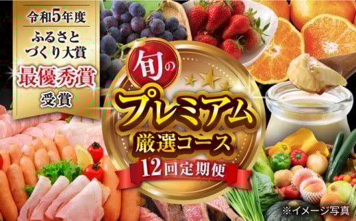 【12回定期便】プレミアム厳選コース（ 野菜 果物 プリン いちご ジェラート ジュース 長崎和牛 プリン ぶどう 梨 ハムセット みかん お米 ）/ 便利な定期便 バラエティ定期便 バラエティ / 大村市 / おおむら夢ファームシュシュ[ACAA126]